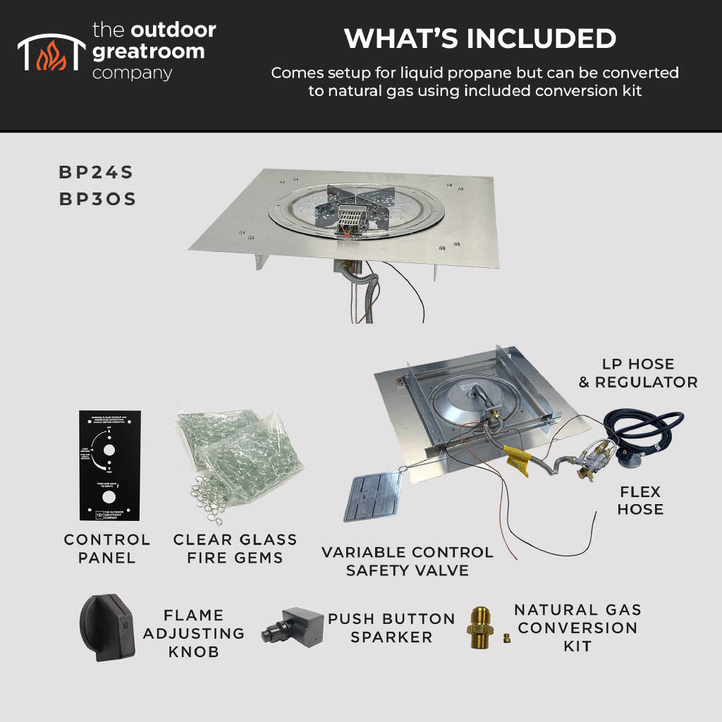 The Outdoor Greatroom Company Crystal Fire Plus Square Gas Burner Insert and Plate Kit - Image 2