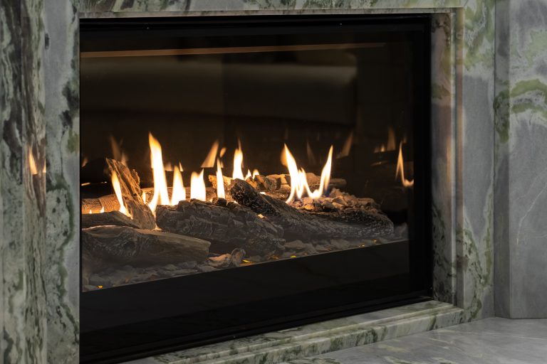 Stock image of a gas fireplace.